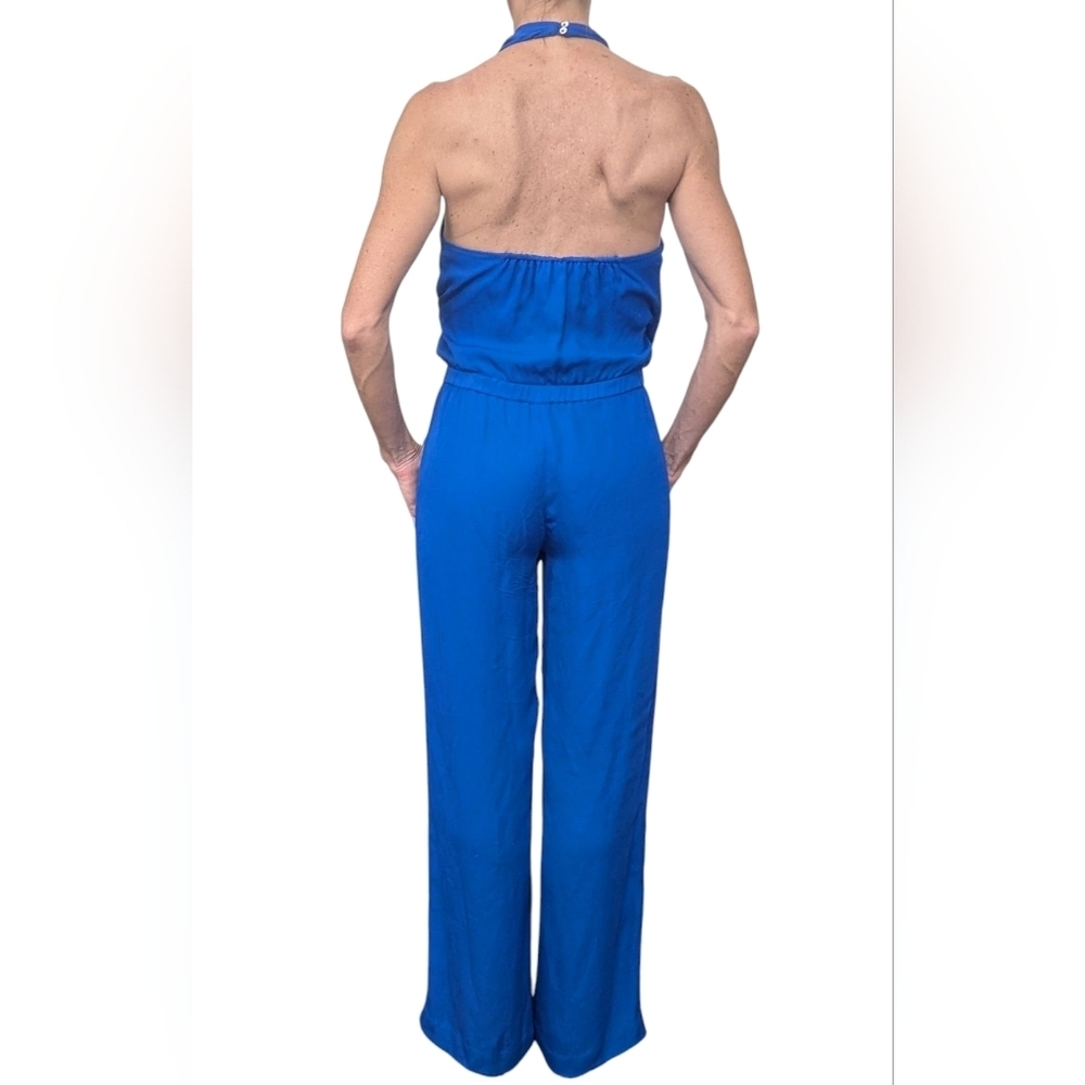 Haute Hippie Silk Blue Halter Jumpsuit Wide Leg Resort Vacation XS - Picture 3 of 7